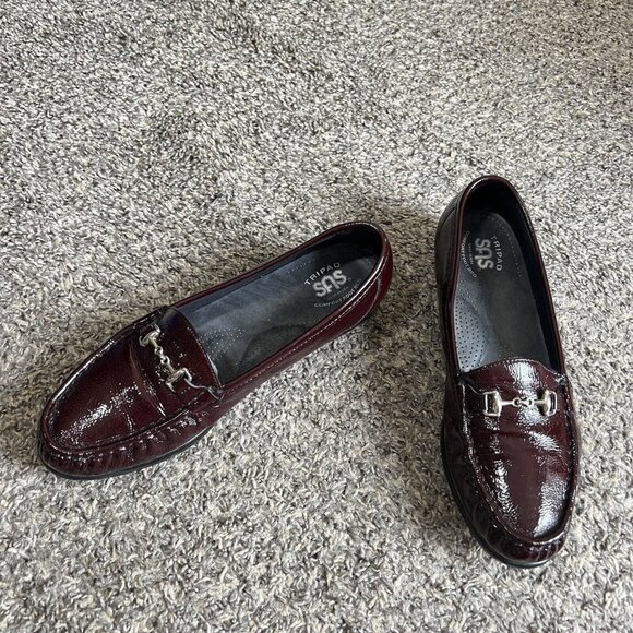 SAS Women's Metro Horsebit Patent Leather Loafer Shoes Burgundy Red Size 6 W - Picture 3 of 11